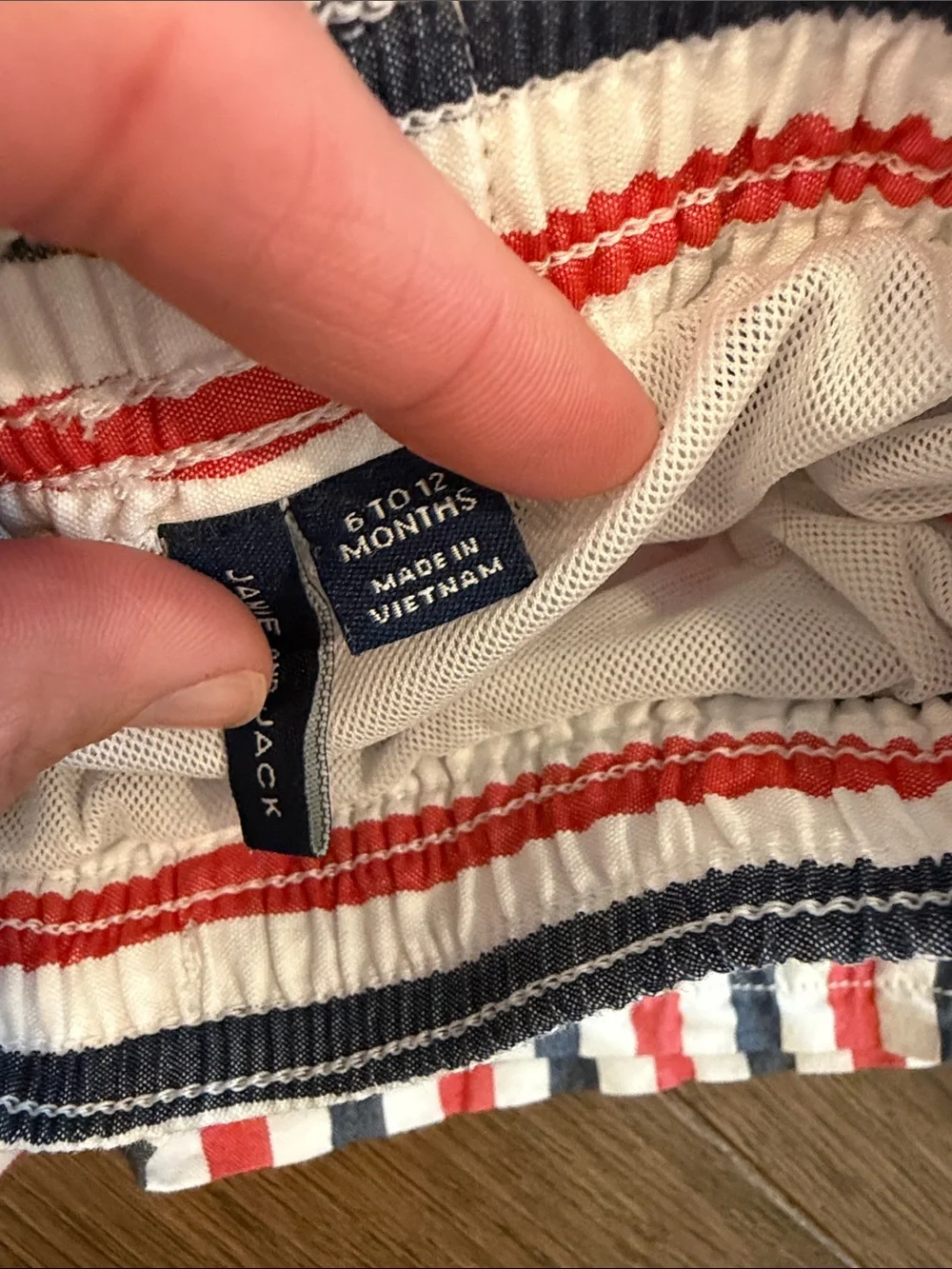 Janie & Jack Red, White & Blue Striped Swim Trunks Size 6-12 Months - C52-022